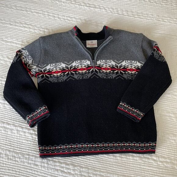 Hanna Andersson Boy's 1/4 Zip Pullover Fair Isle Cotton Sweater 110 / Size 5 - Picture 1 of 8